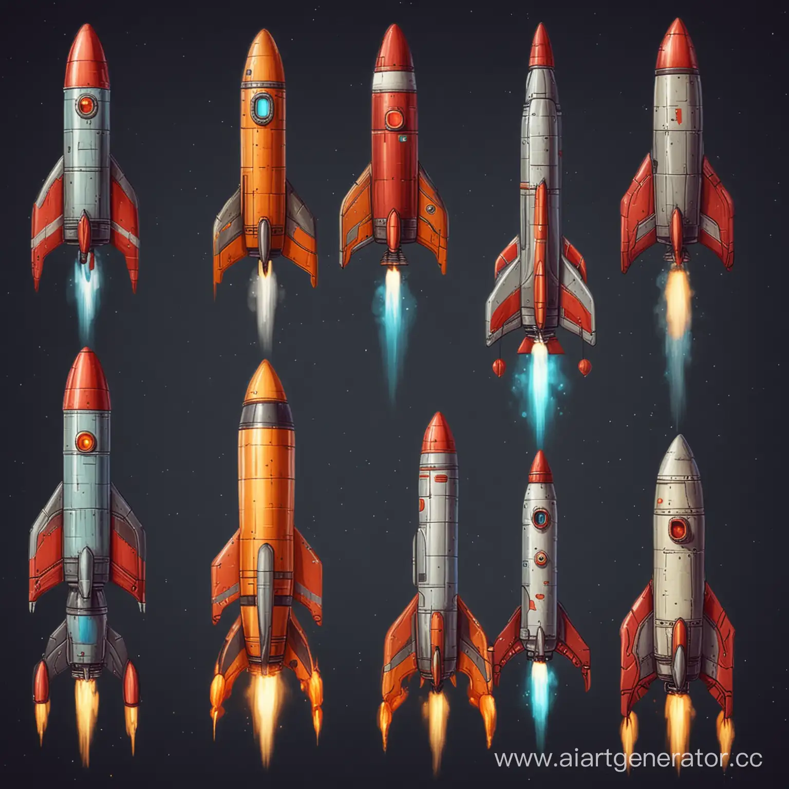 2д ракета для игры в 5 разных стилях для игры
