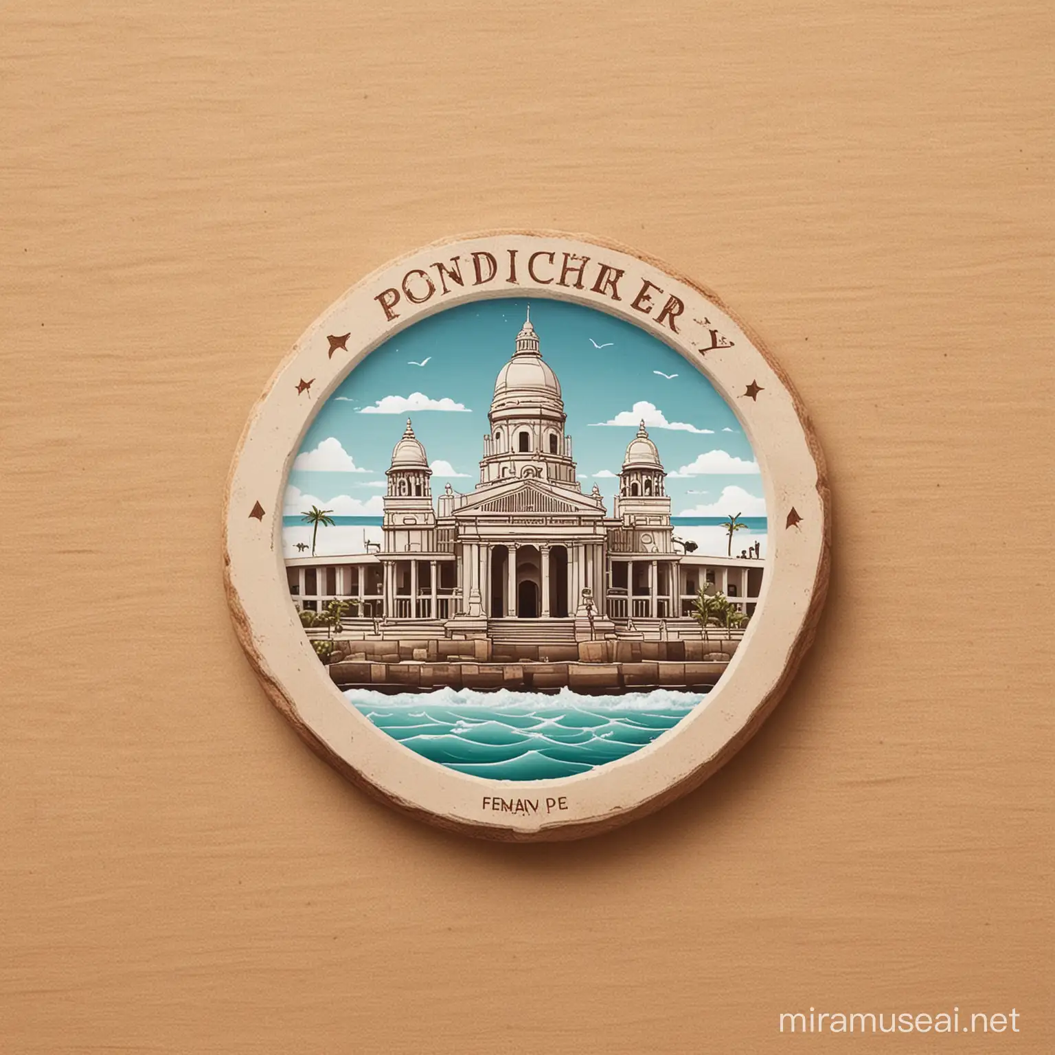 Logo for pondicherry with beach and heritage site 