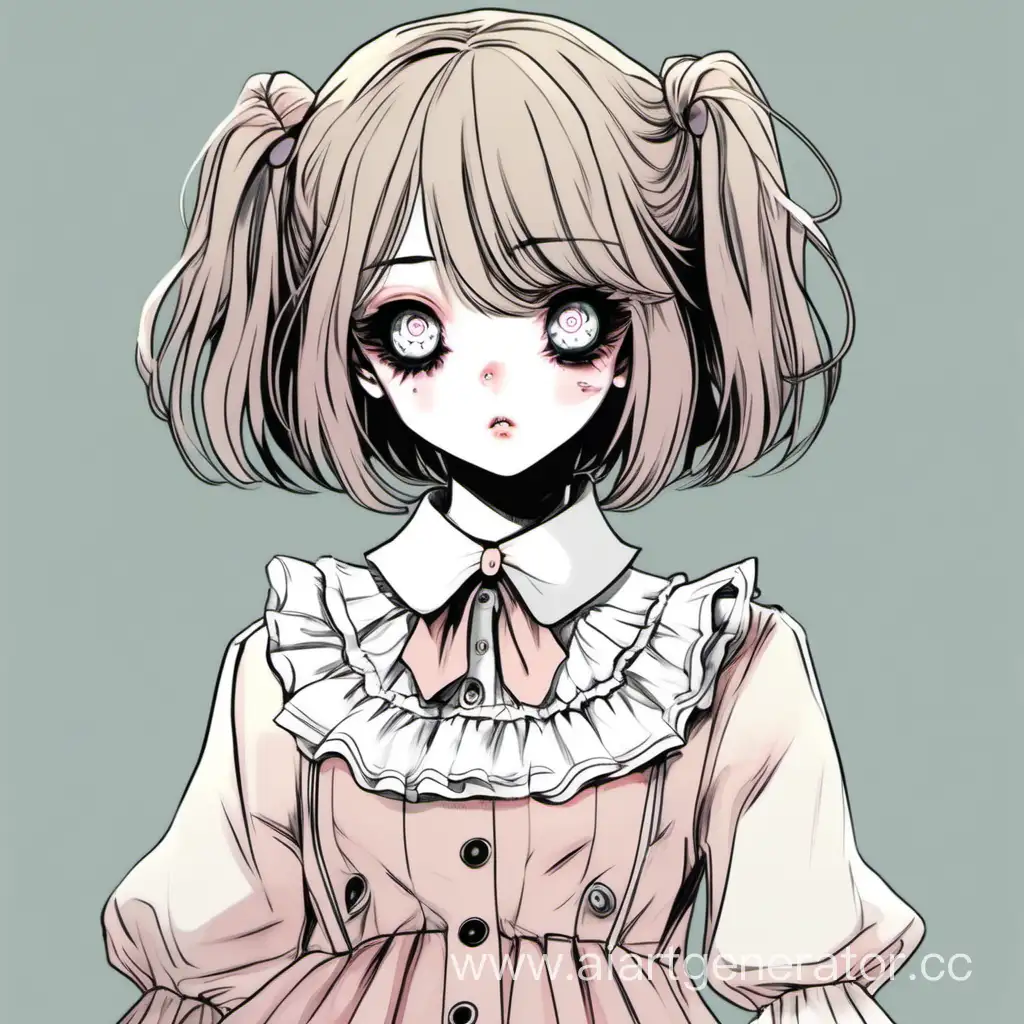 Creepy-Rag-Doll-Anime-Girl-with-Button-Eye-in-Lolita-Dress