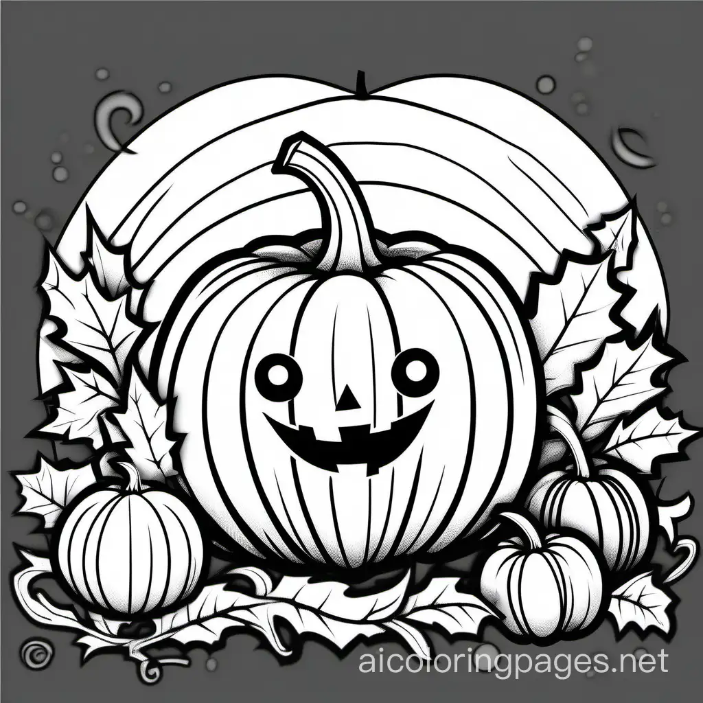 similing pumpking with the hint of mischeif, bold lines with no colors, Coloring Page, black and white, line art, white background, Simplicity, Ample White Space. The background of the coloring page is plain white to make it easy for young children to color within the lines. The outlines of all the subjects are easy to distinguish, making it simple for kids to color without too much difficulty