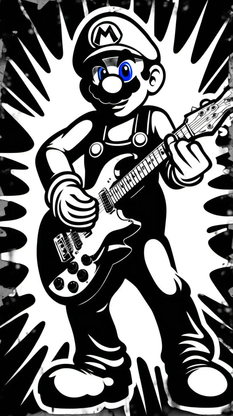 Mario Playing Electric Guitar in Stencil Style