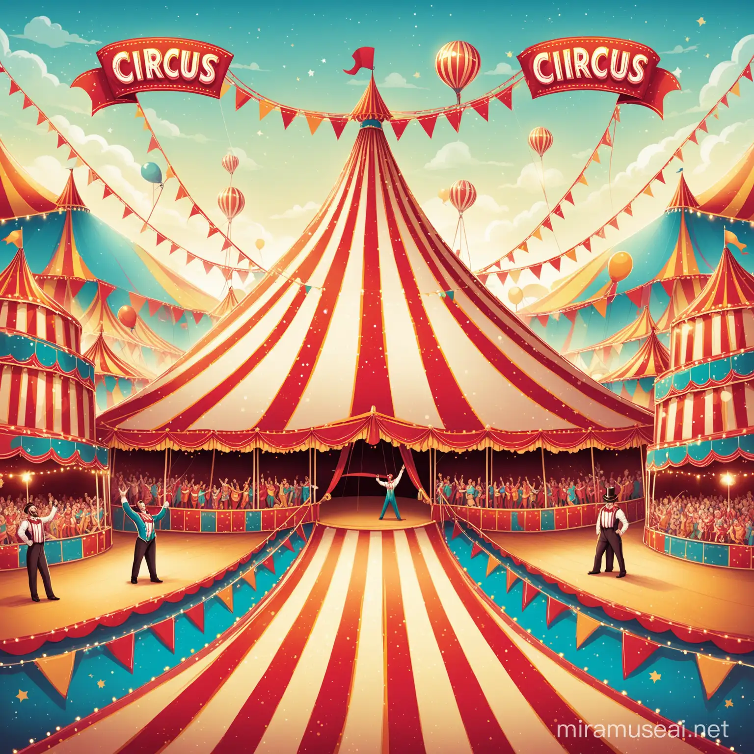 Create a illustration of an advertisement of a circus coming to a town near you