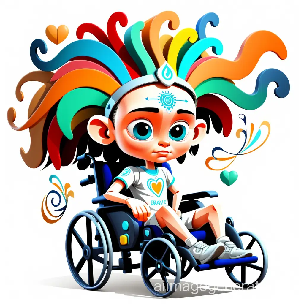 LOTEEP FOUNDATION FOR THE REHABILITATION OF CHILDREN suffering from cerebral palsy IN HIGH-TECH STYLE WITH THE NAME "BRAVE HEART" ON A WHITE BACKGROUND with bright colors with Kazakh symbolism