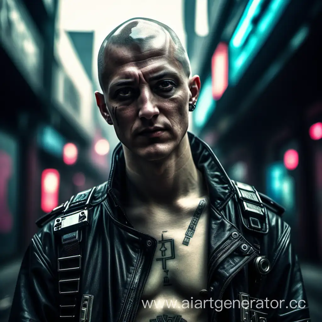 Cyberpunk-Skinhead-Man-in-Futuristic-Urban-Setting