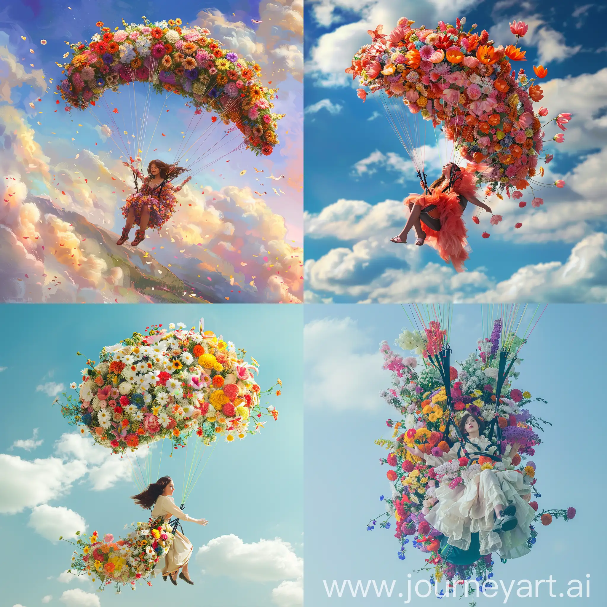 Floral-Paragliding-Adventure-Joyful-Girl-Soaring-Amongst-Blossoms