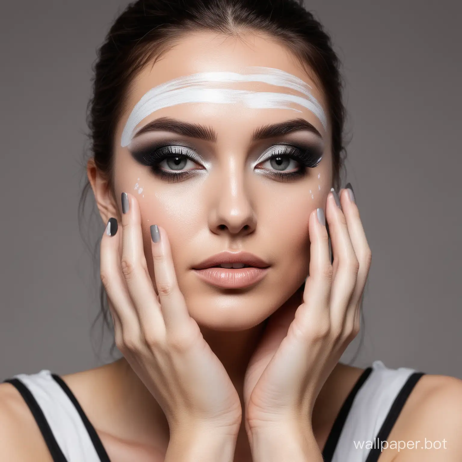 Woman-with-Monochromatic-Makeup-Touching-Her-Face