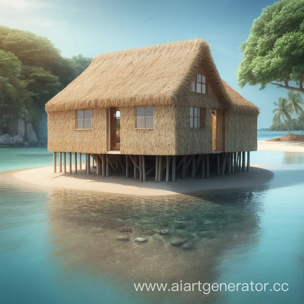 Isolated-Straw-House-Amidst-Serene-Island-Landscape