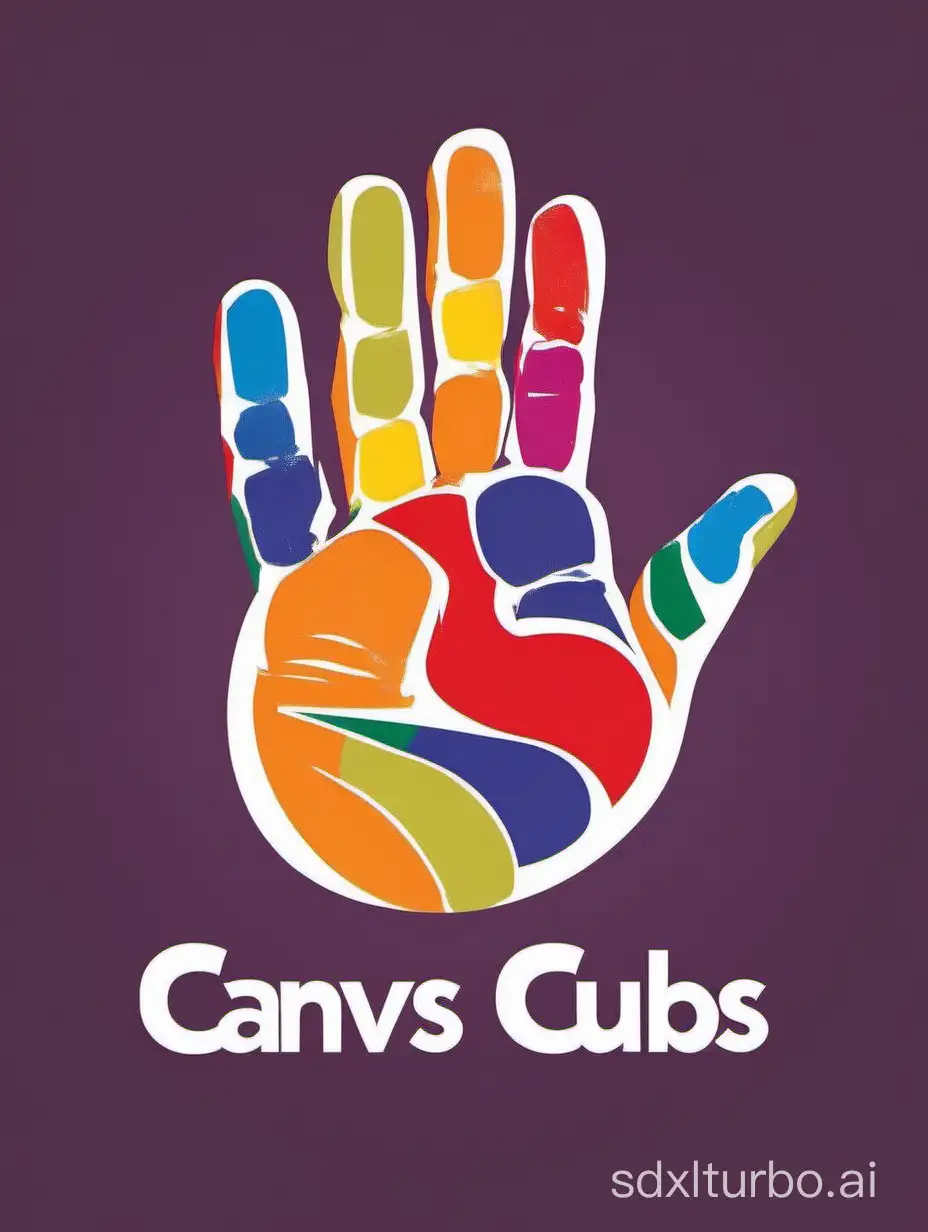 Create a vibrant and engaging logo for Canvas Cubs, a company specializing in digitizing children's artwork and transforming them into cherished coffee table books. The logo should feature a colorful graphic depicting a young child with hands raised, displaying paint or color on their palms, and wearing a bright smile. Incorporate the "Canvas Cubs" text in a playful and appealing font, seamlessly blending with the imagery. Capture the essence of creativity, joy, and innocence in the design to resonate with the target audience of parents and families.