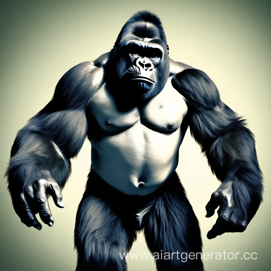 Ferocious silverback gorilla beating chest