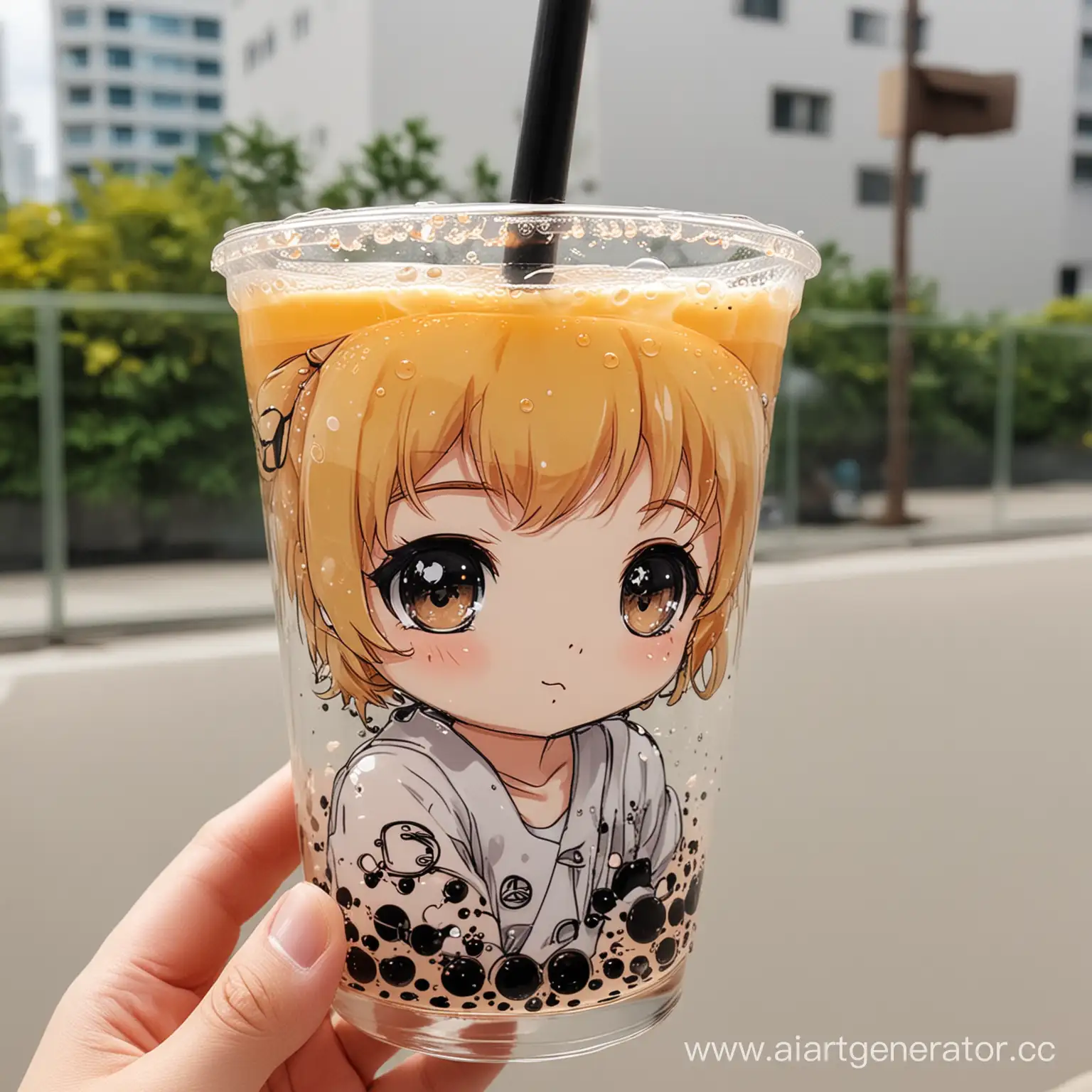 Anime-Character-Drawing-on-Glass-with-Bubble-Tea