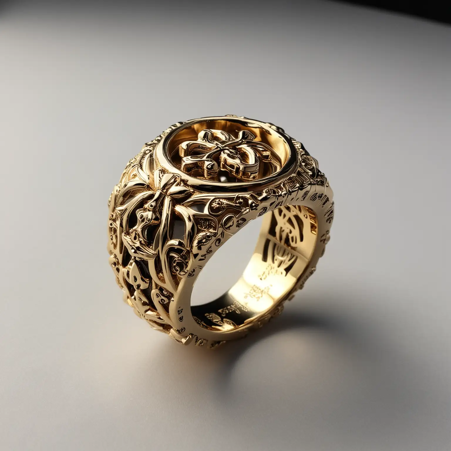 Stunning Gold Gothic Ring with Intricate Chrome Hearts Design