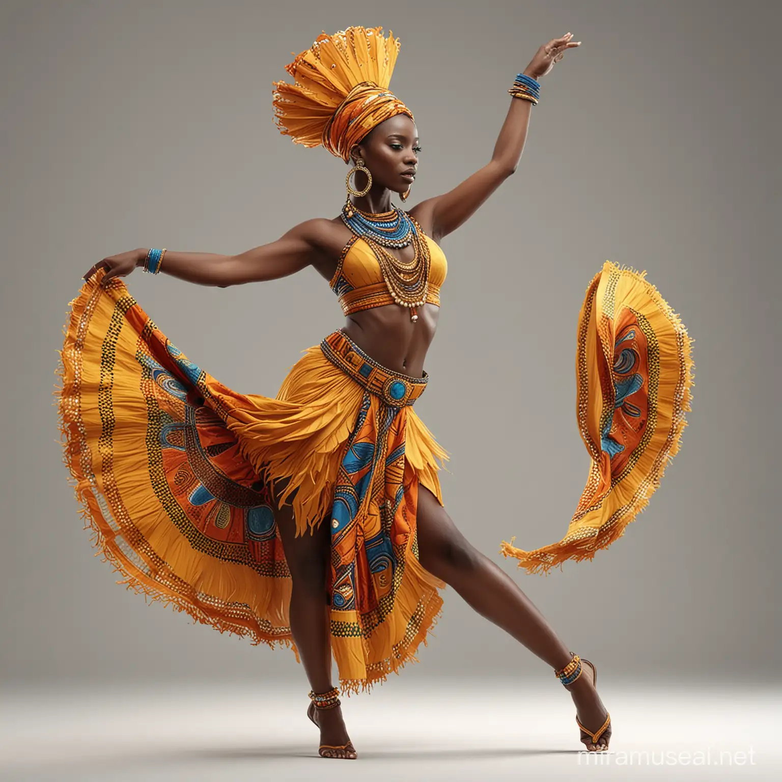 Energetic African Dancer Illustration with Vibrant Traditional Costume