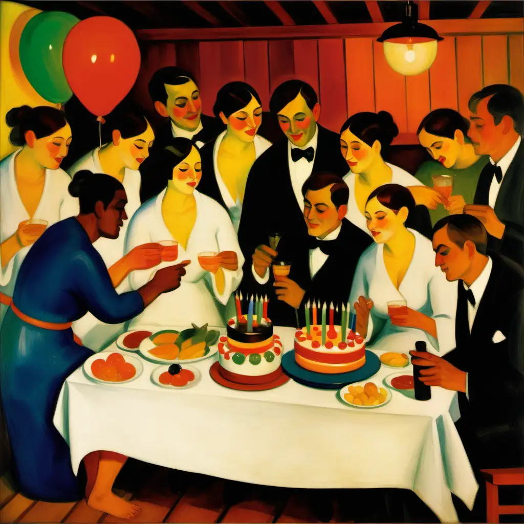 Joyful Birthday Celebration in Sauna Buffet August Macke Inspired Art