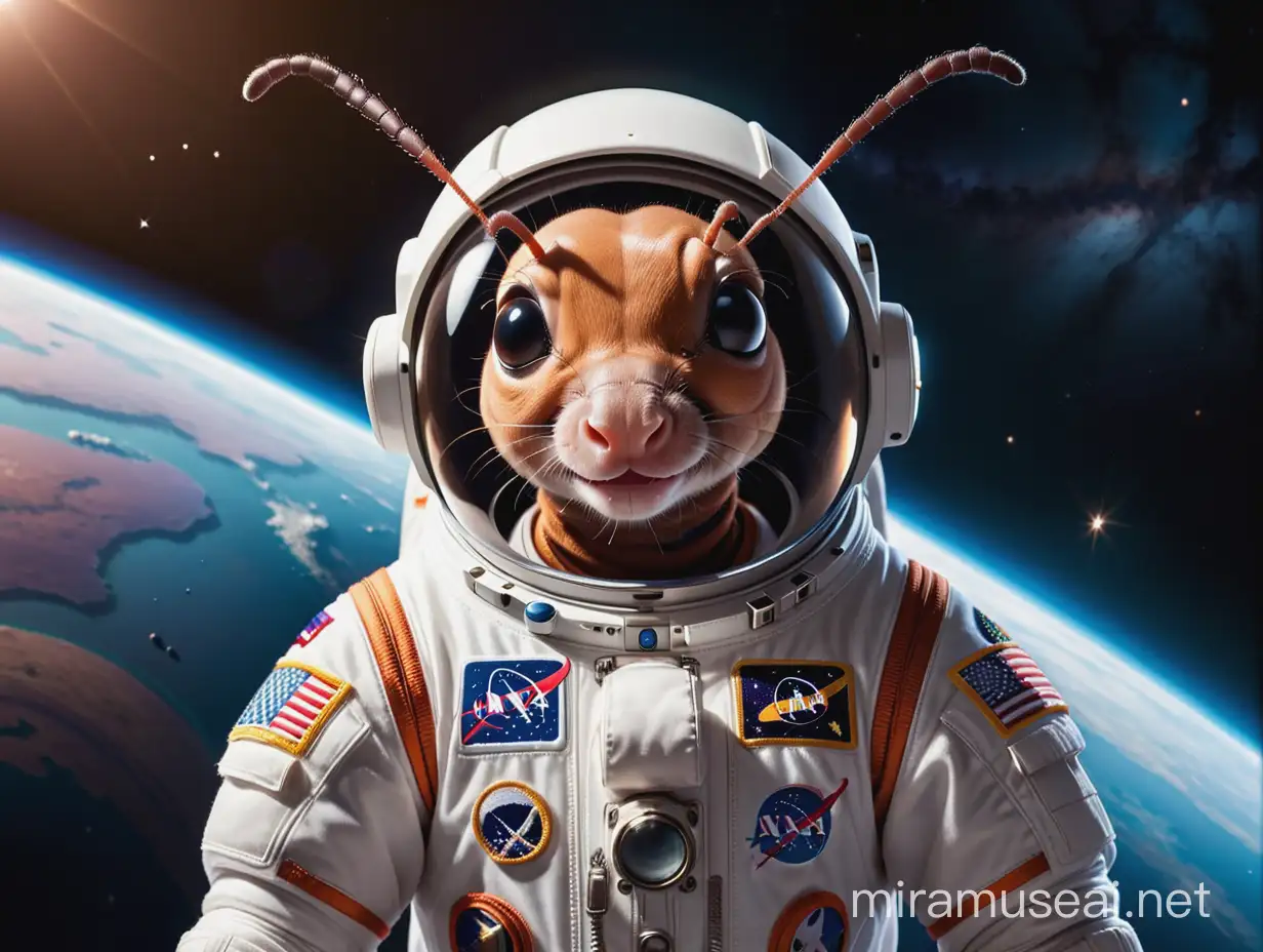 Ant in Astronaut Costume Exploring an Alien Landscape