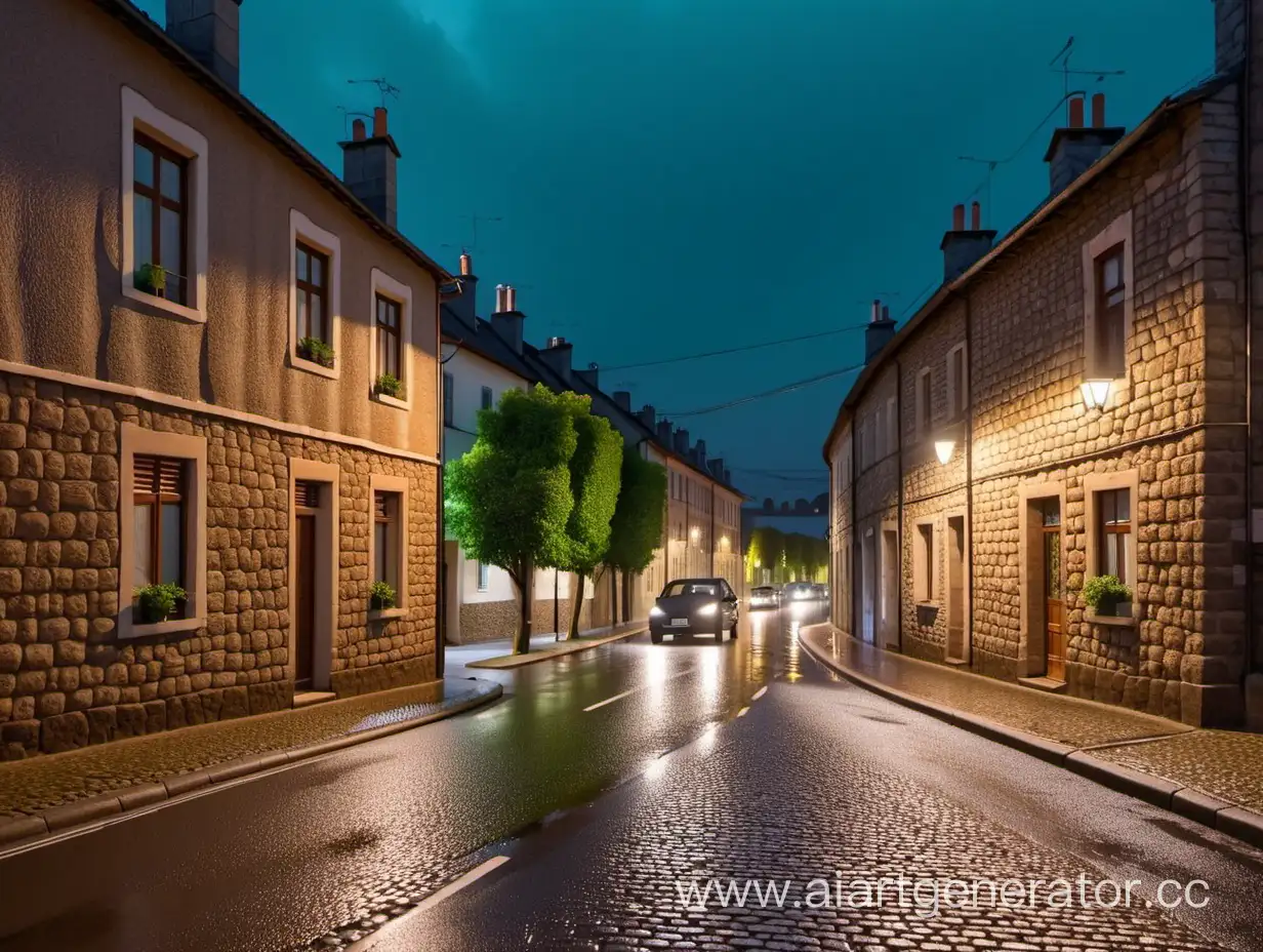 Night-Cityscape-Classic-Street-Lamps-in-Light-Rain