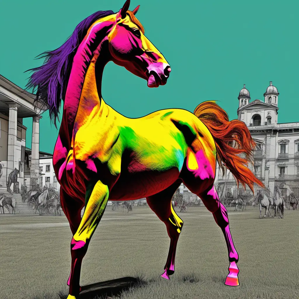 Vivid Summertime Horse Mounts in Cinematic Picasso Style