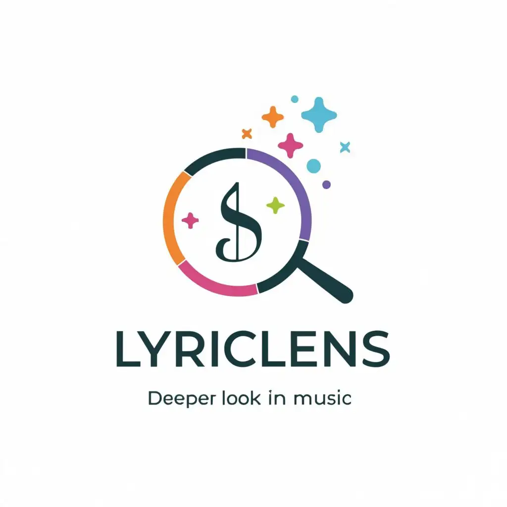 a logo design,with the text "LyricLens", main symbol:a magnifying glass overlooking a musical note surrounded with stars, with the text "LyricLens" below and a slogan "Deeper look in music", minimalist yet colourful logo for a mobile music player app,Moderate,be used in Technology industry,clear background