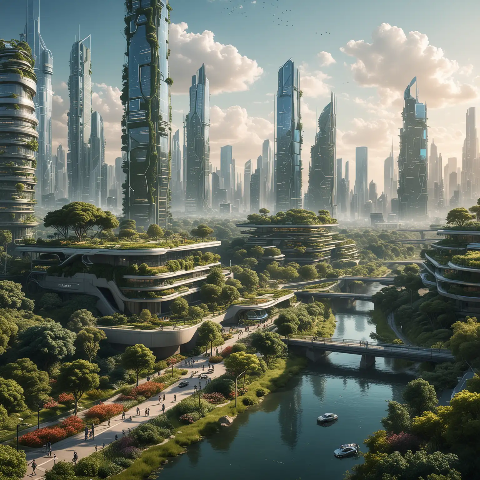 Futuristic EcoCityscape AIPowered Harmony of Nature and Technology ...