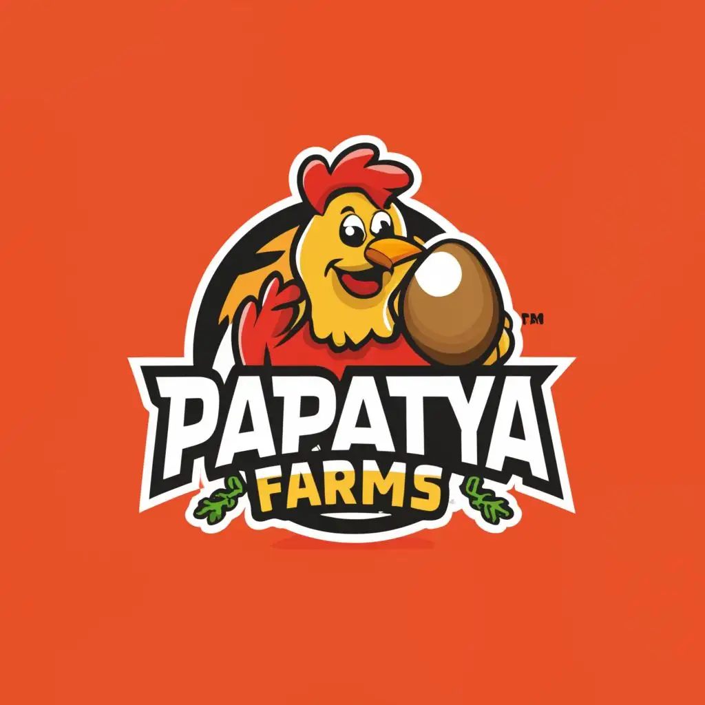 a logo design,with the text "PAPATYA FARMS", main symbol:CHICKEN, EGG, HAPPINESS,Moderate,clear background