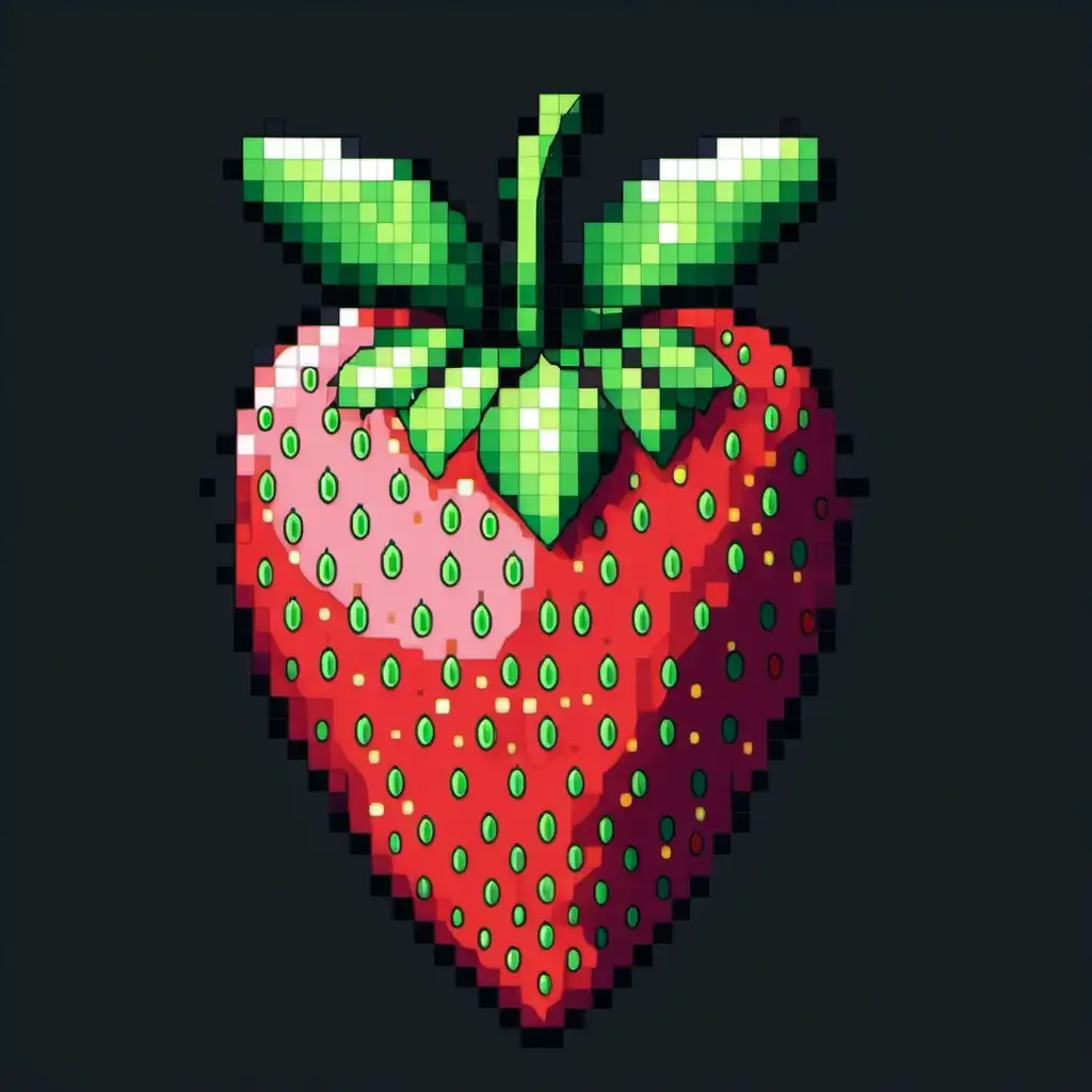 Vibrant Pixel Art Juicy Strawberry Illustration