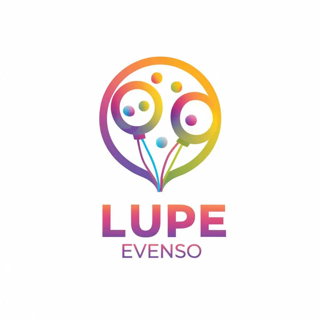 Logo, A gradient circle violet base, with balloons or a shape similar to balloons, paint, and representing fun and birthdays. Elegant and pastel colors for rich people, with the text "LUPE eventoso", typography, to be used in the Events industry