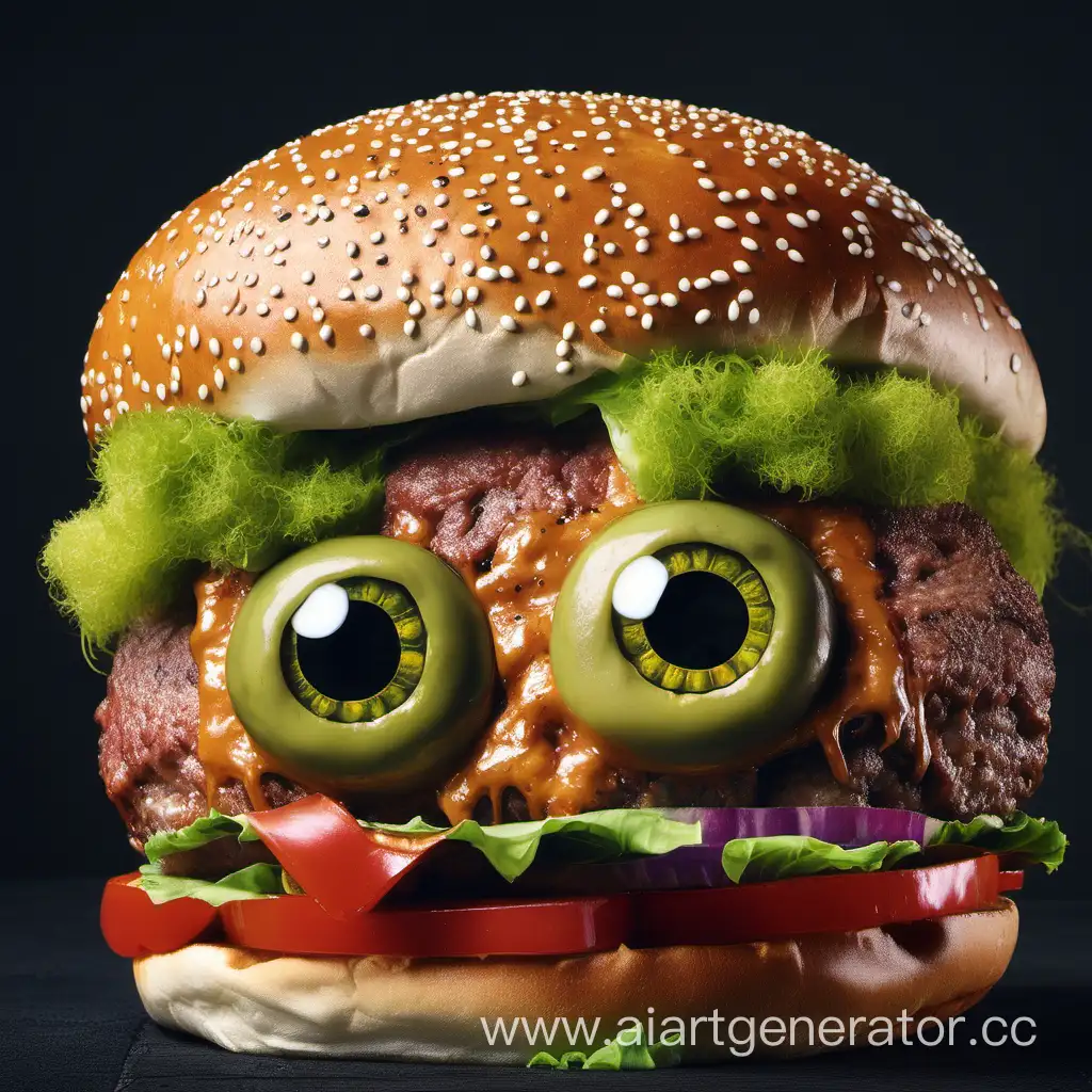 Gourmet-Monster-Burger-with-Spooky-Green-Olive-Eyes