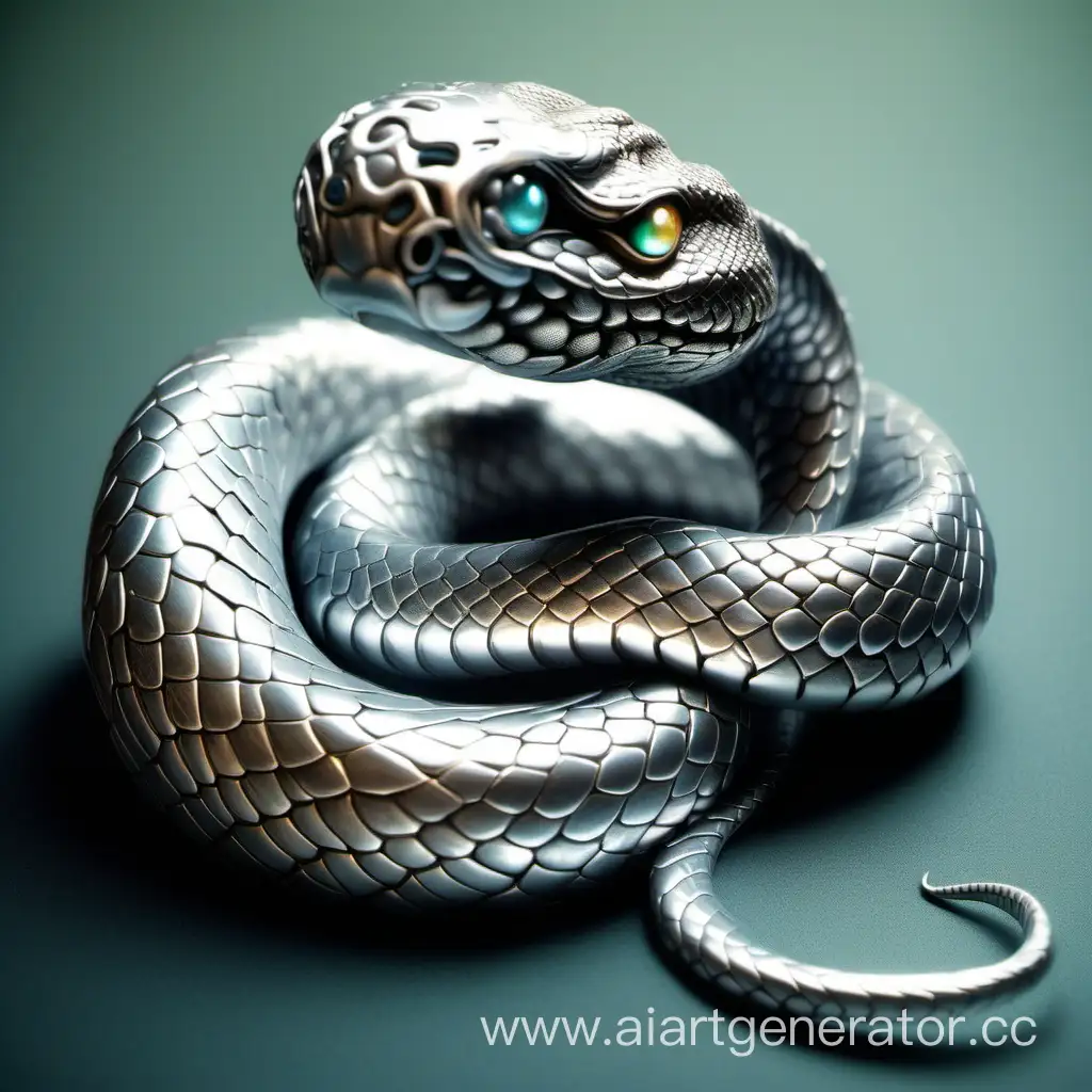 Mystical-Silver-Serpent-Sculpture-in-Enchanted-Forest