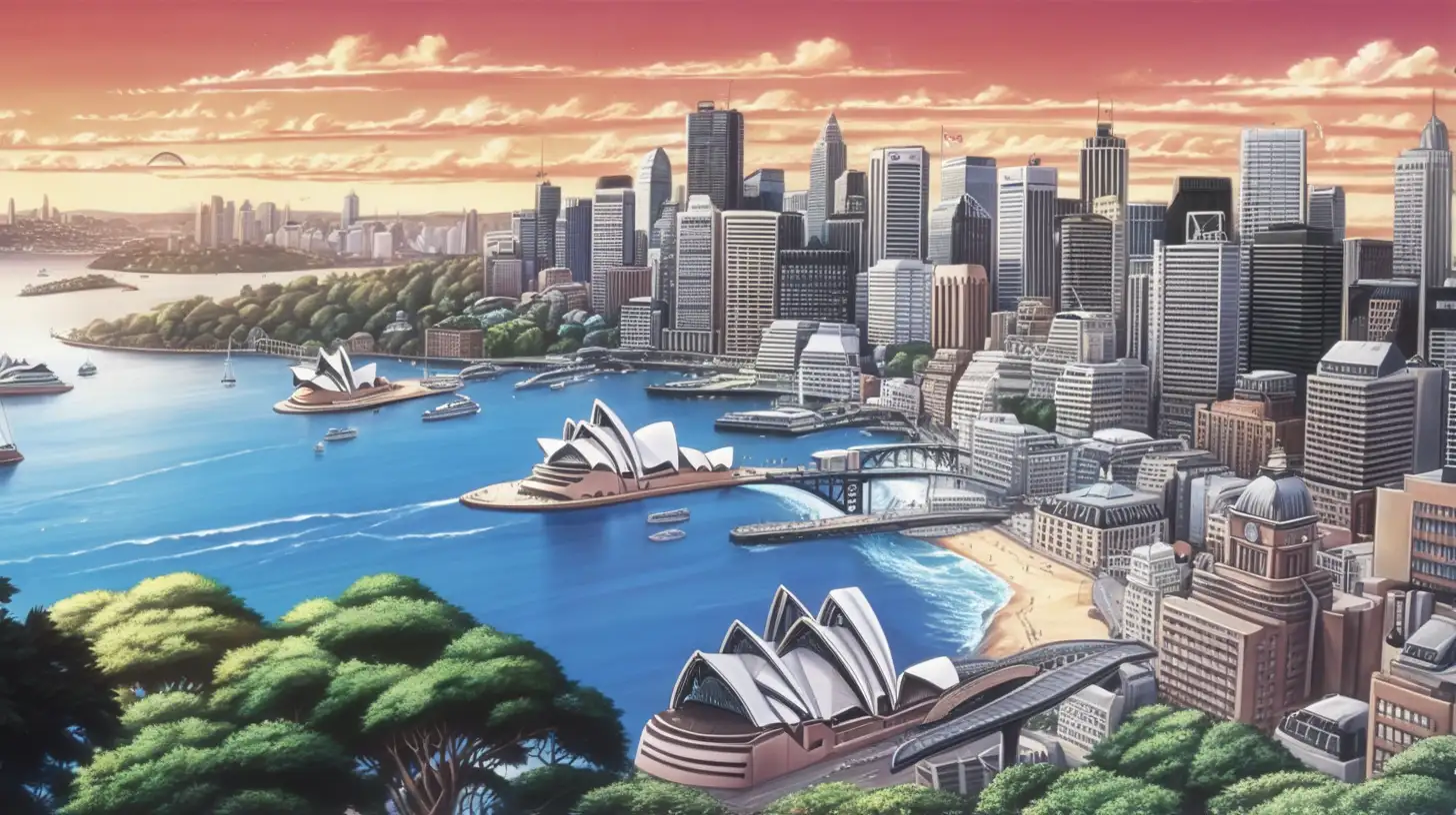 Anime Style Landscape Sydney Australias Iconic Skyline