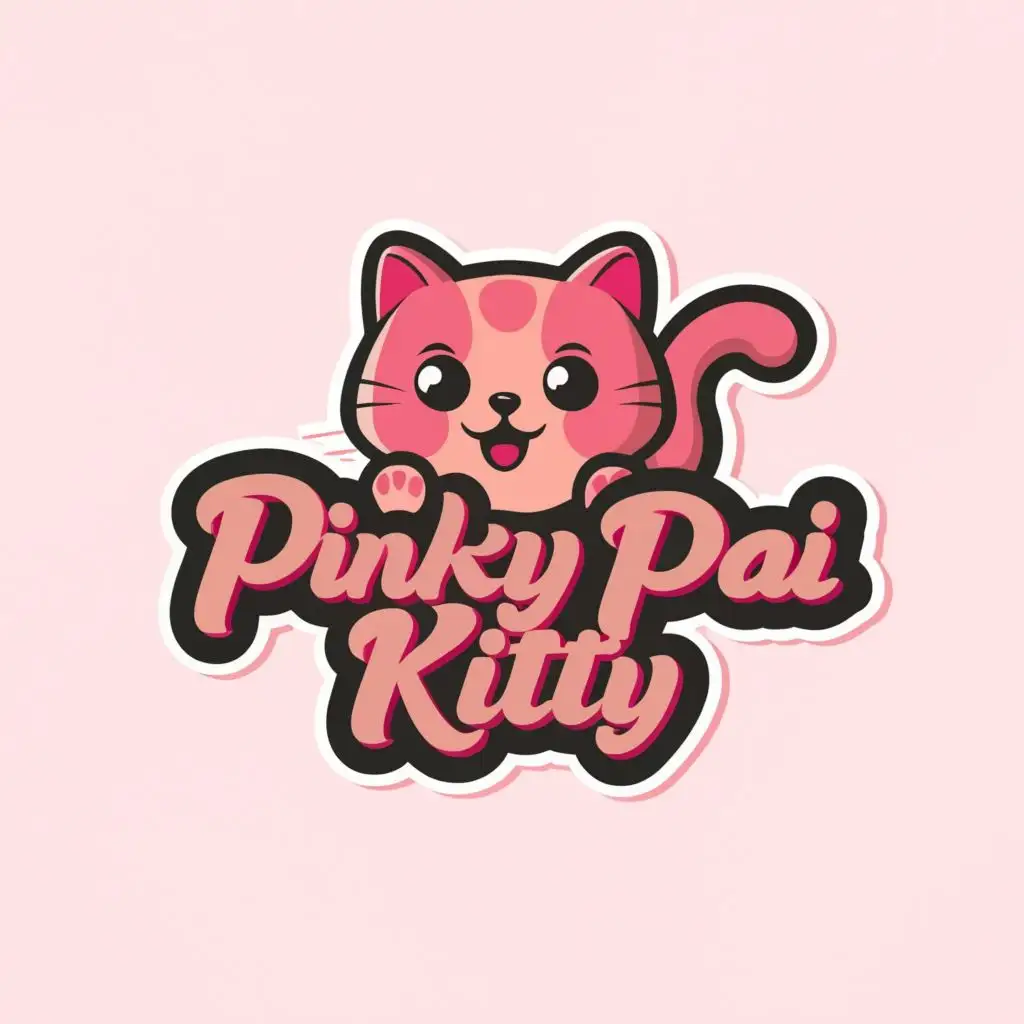 logo, cute pink cat, with the text "PinkyPai Kitty", typography
