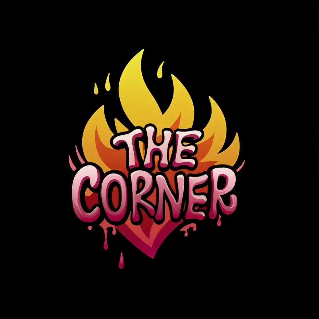 logo, fire and love pink heart and letters like graffiti, with the text "the corner", typography