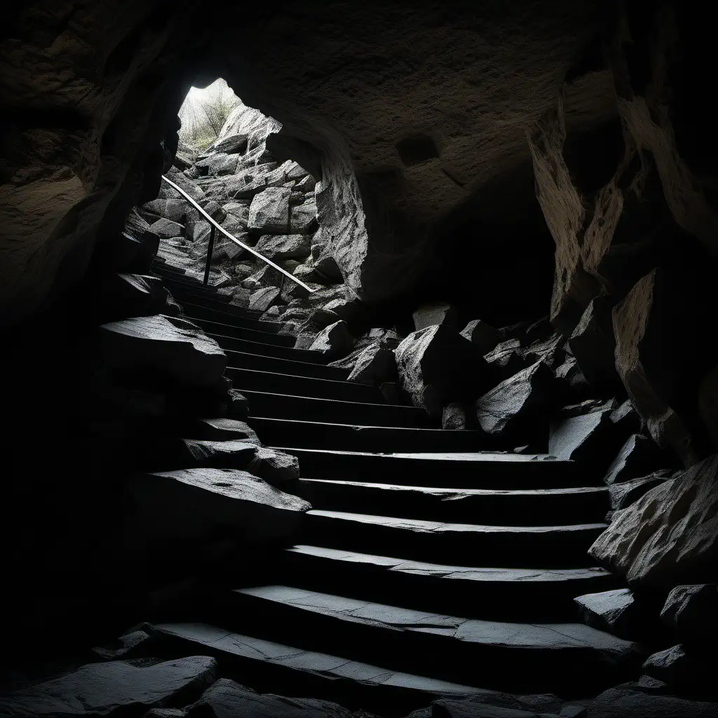 imagine a rough stone winding staircase coming down into a moody cave; warmer stone more intimate