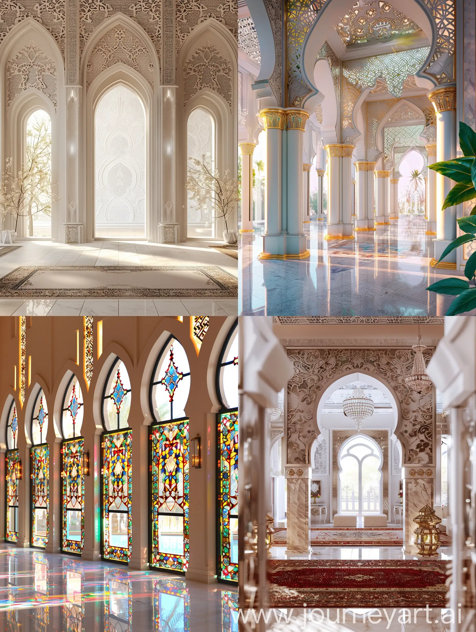 arabic festive hall, Ramadan festive decorated hall, view on the clear wall, Ramadan beautiful festive detailed photo