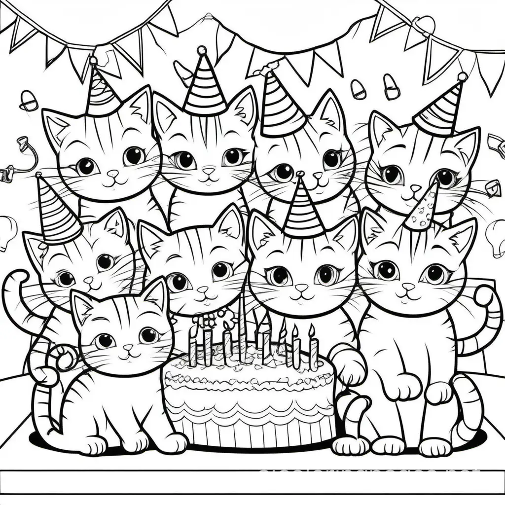 Cat-Party-Coloring-Page-Fun-Black-and-White-Line-Art-for-Kids