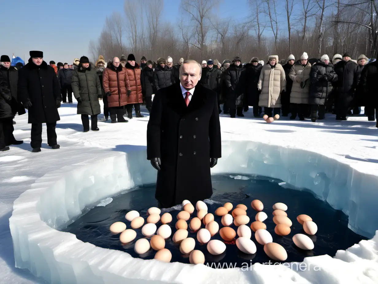 Президен Владимир Владимирович в проруби на Крещение. Яйца 