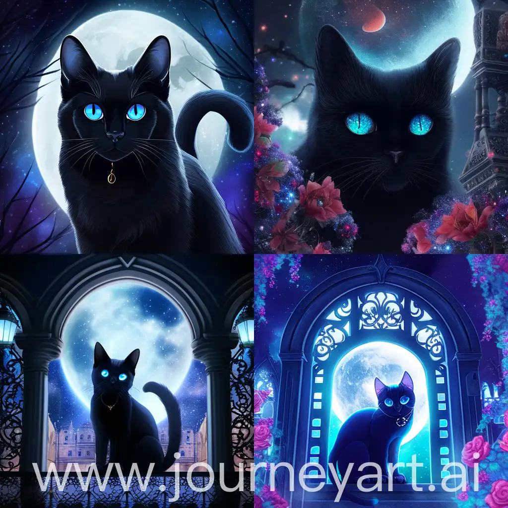 Enchanting-Gothic-Art-Mystical-Black-Cat-Beneath-the-Night-Sky