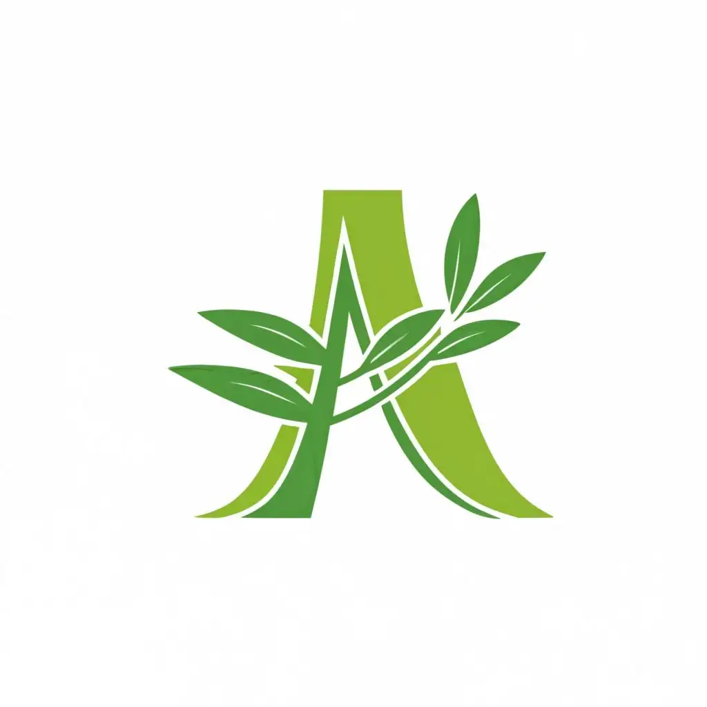 logo, green letter A, using gum leaves to make the A, one letter, leaves on one side only with long white centers, Australian colors, with the text "A", typography, be used in Home Family industry