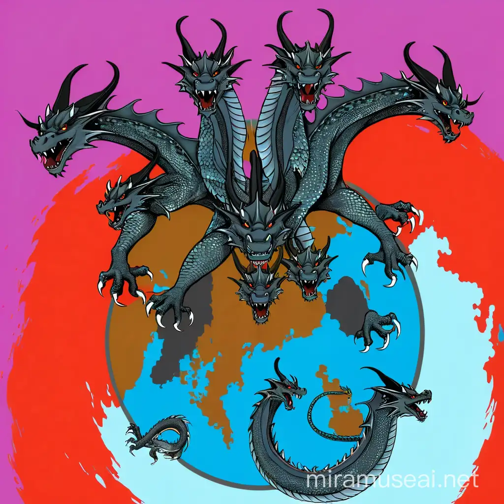 Dragon with seven heads described in Book of Revelation. 