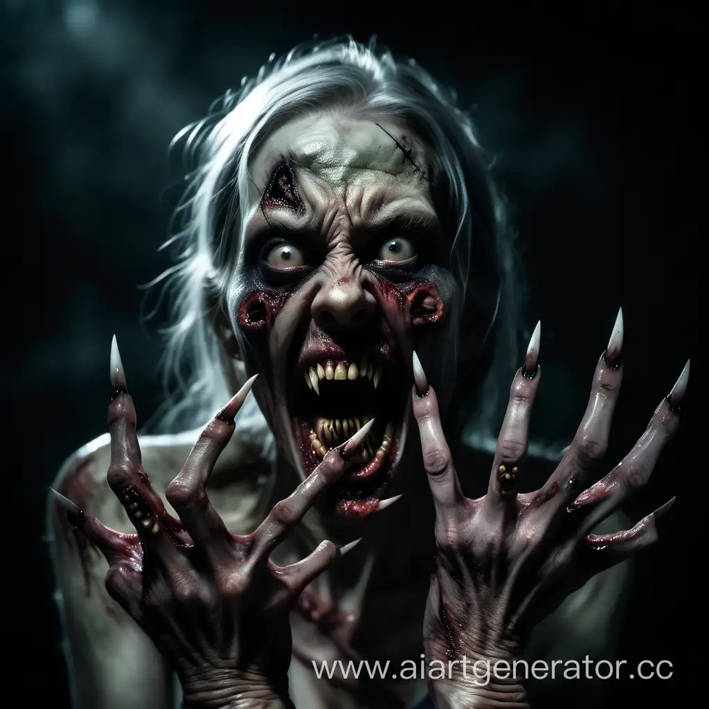 Sinister-Zombie-Woman-with-Menacing-Claws-in-HyperRealistic-Night-Scene