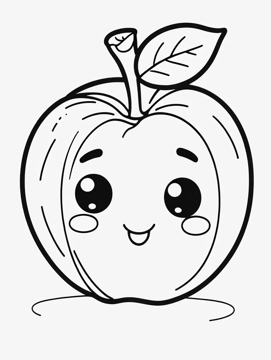 coloring book, cartoon drawing, clean black and white, single line, white background, cute large peaches, emojis