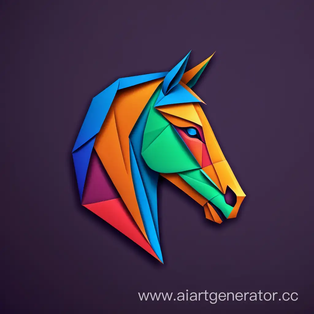 Simple logo of a horse face there colors, made of origami.