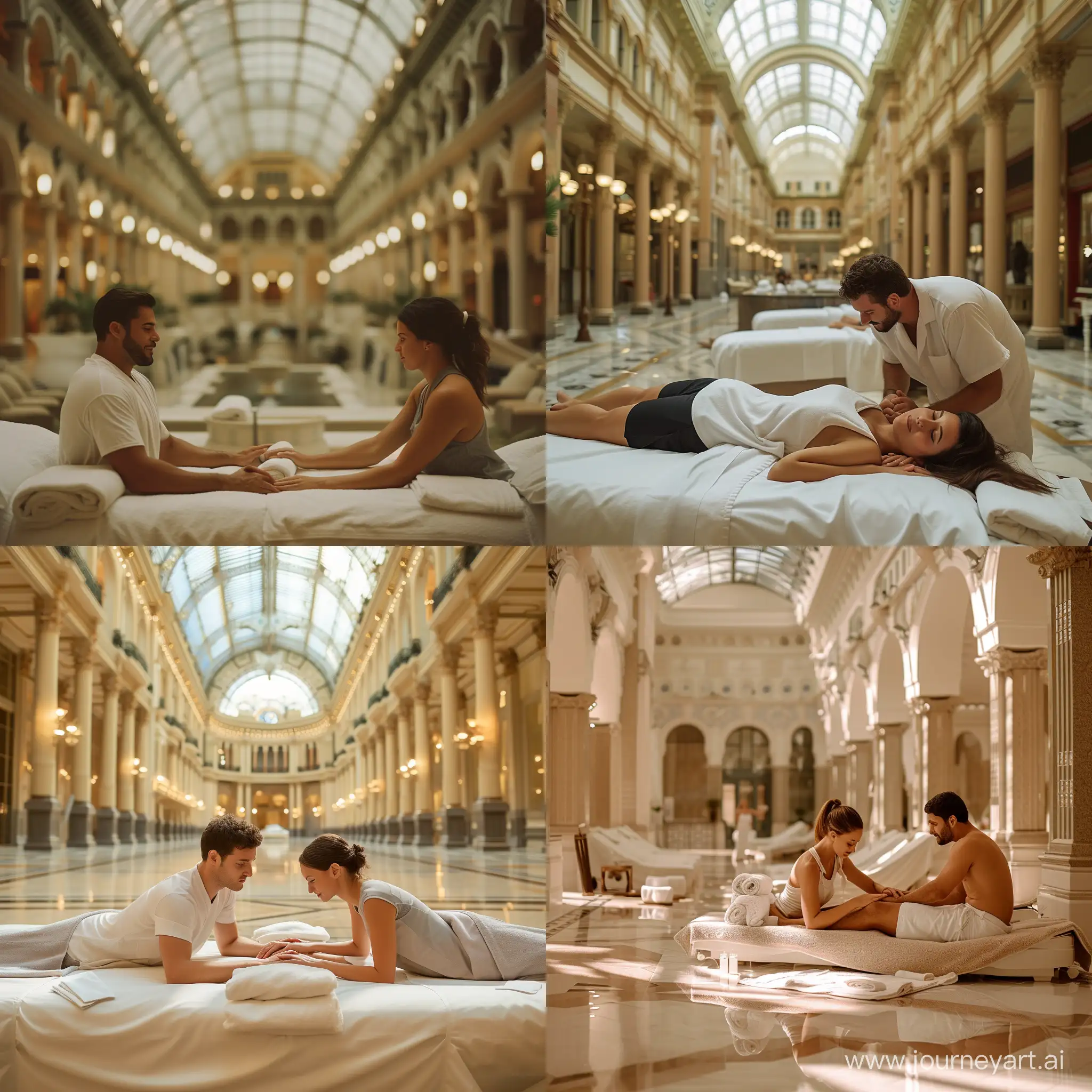 Relaxing-Couple-Enjoying-Massages-in-Spacious-Hall