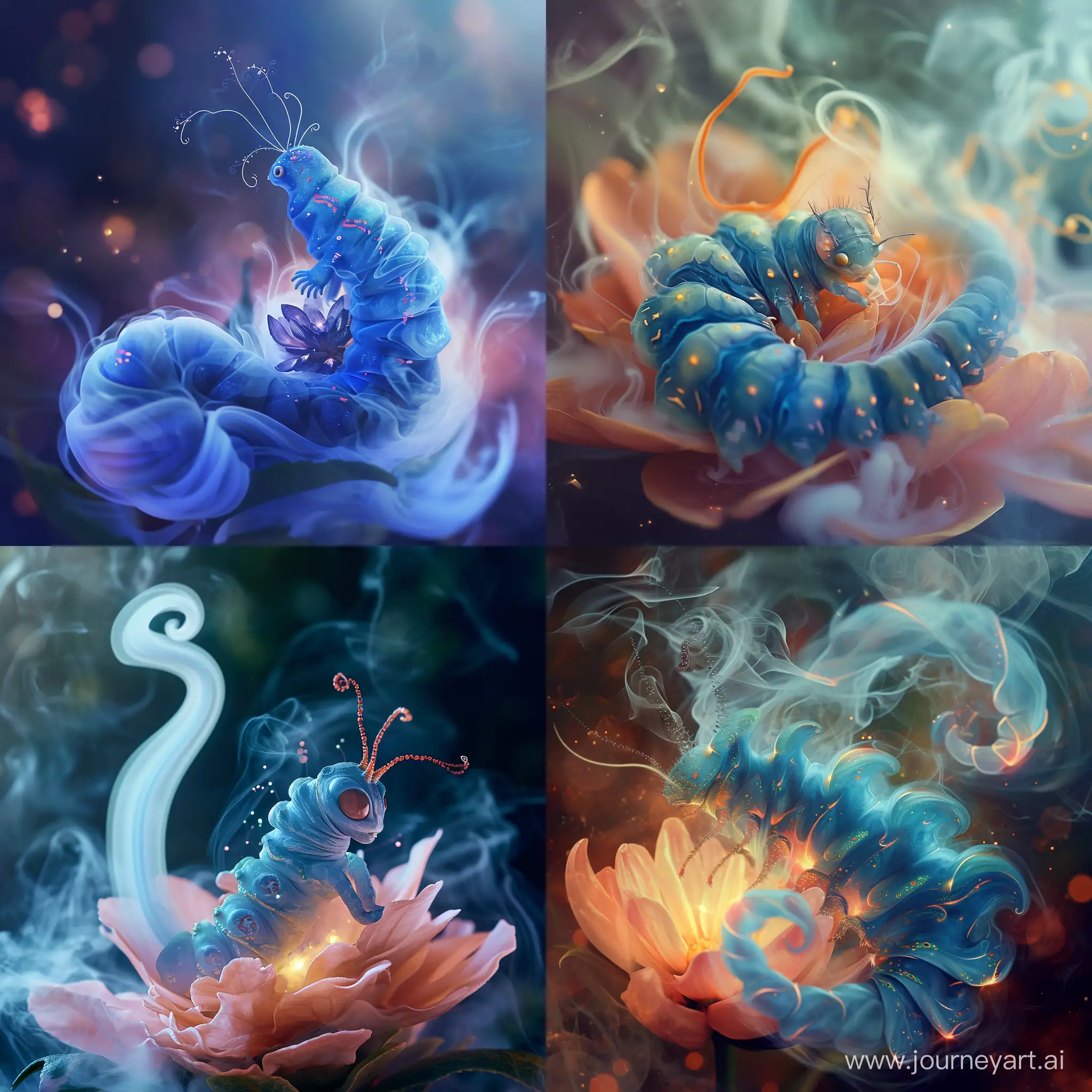 Enchanting-Blue-Caterpillar-on-Magical-Flower-Embracing-Energy-and-Wisdom