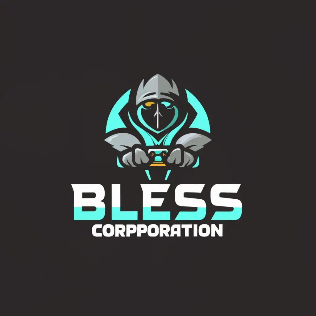 a logo design,with the text "a hacker with a controller in hand", main symbol:Bless Corporation,Moderate,be used in Technology industry,clear background