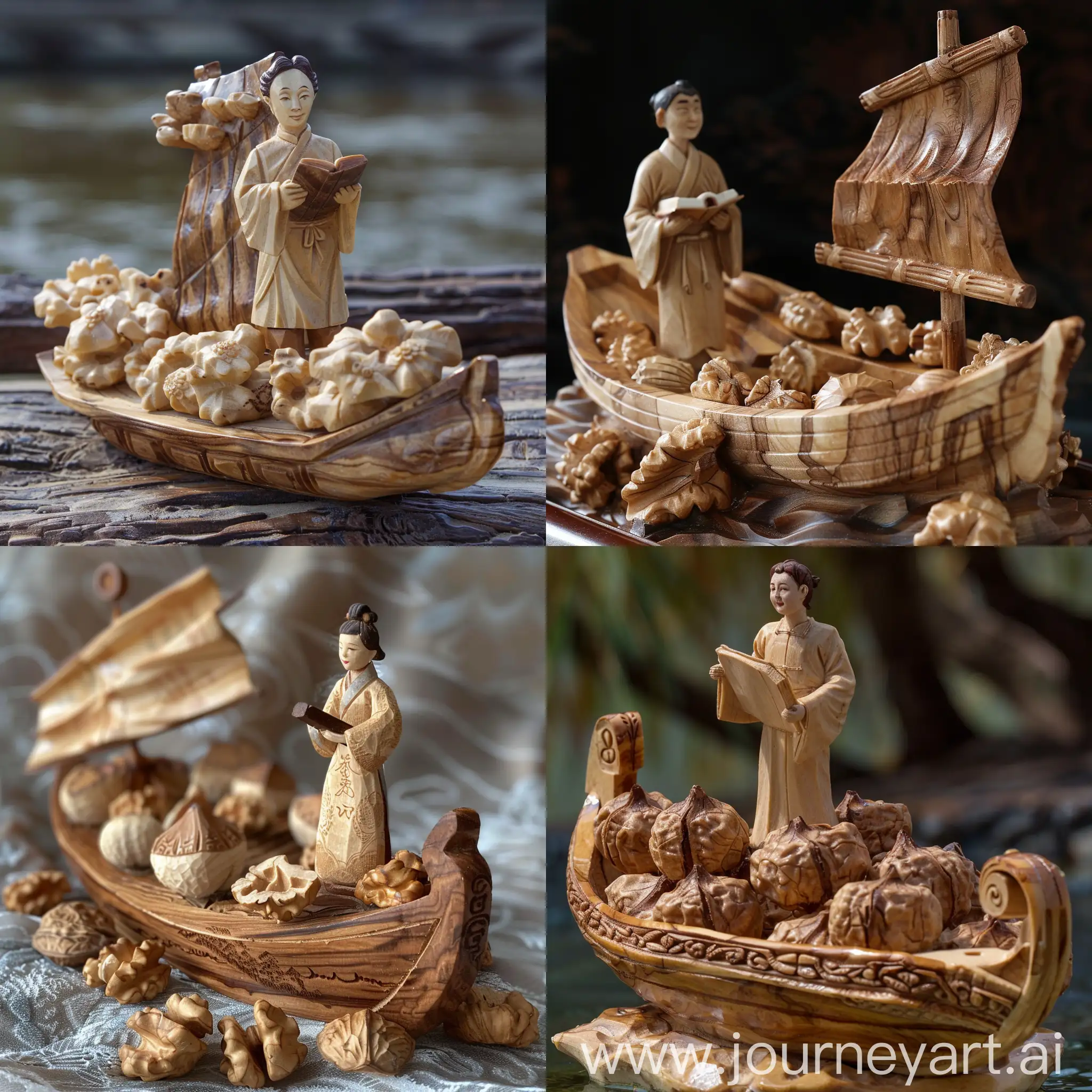 Poet-in-Hanfu-Carving-Walnut-Boat-on-Yangtze-River