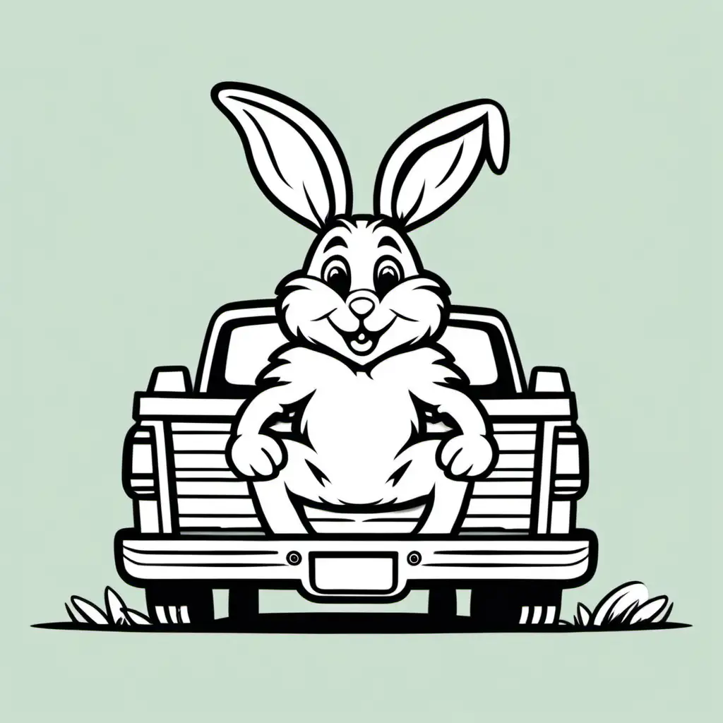 Easter bunny sitting on back of truck, thick outline
