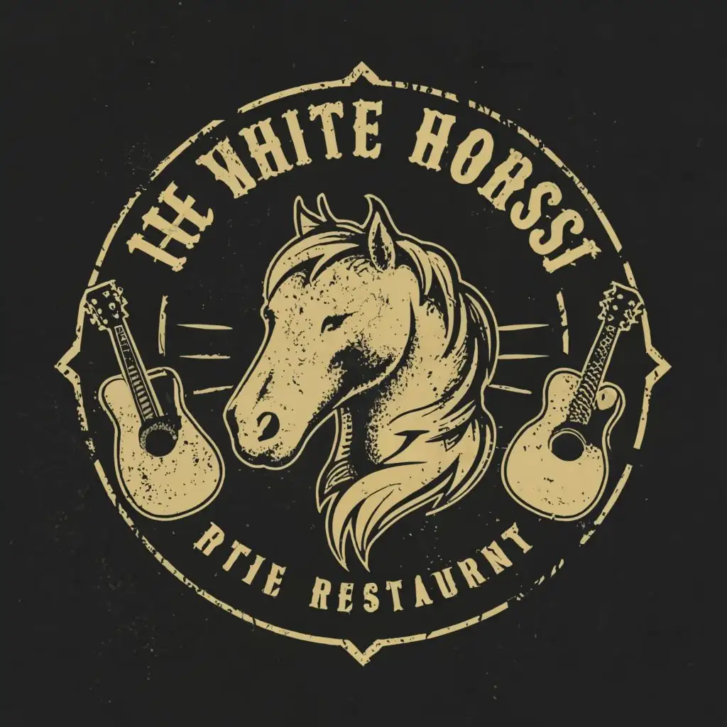 logo, horse, guitar, rock, with the text "The white horse", typography, be used in Restaurant industry