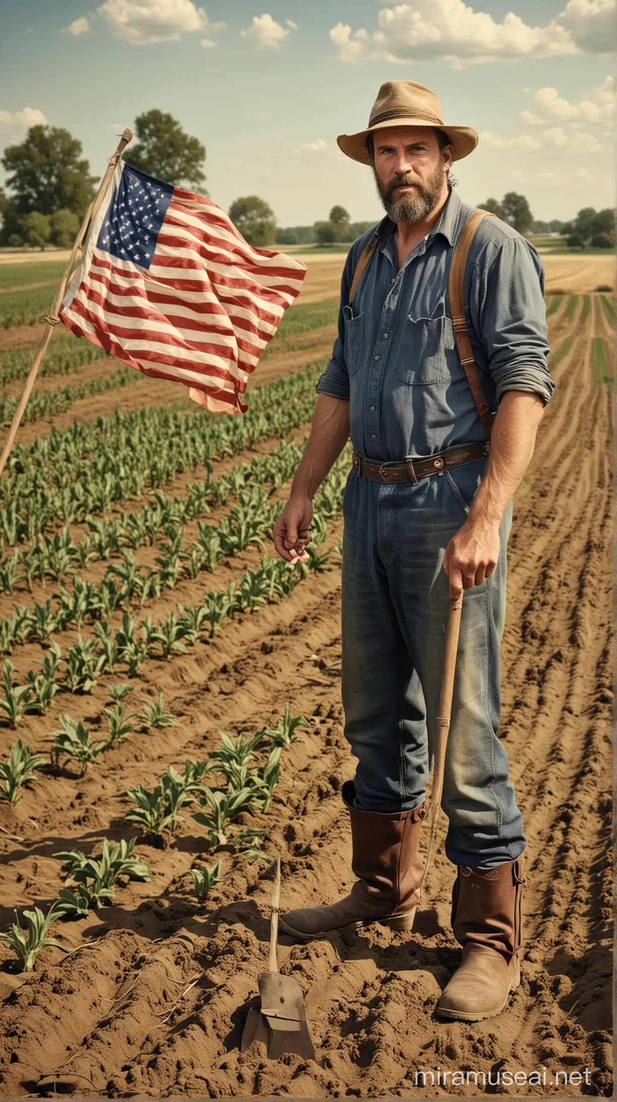 Traditional American Farmers Working on a Rural Farmstead