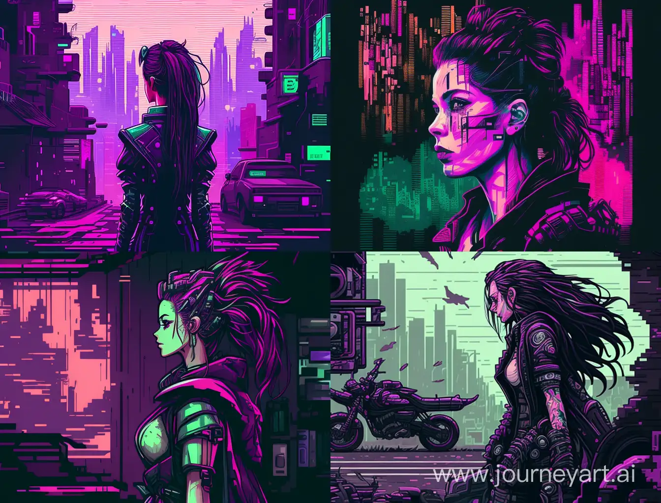 Cyberpunk-Pixel-Art-Vibrant-Purple-Pink-and-Green-Illustration