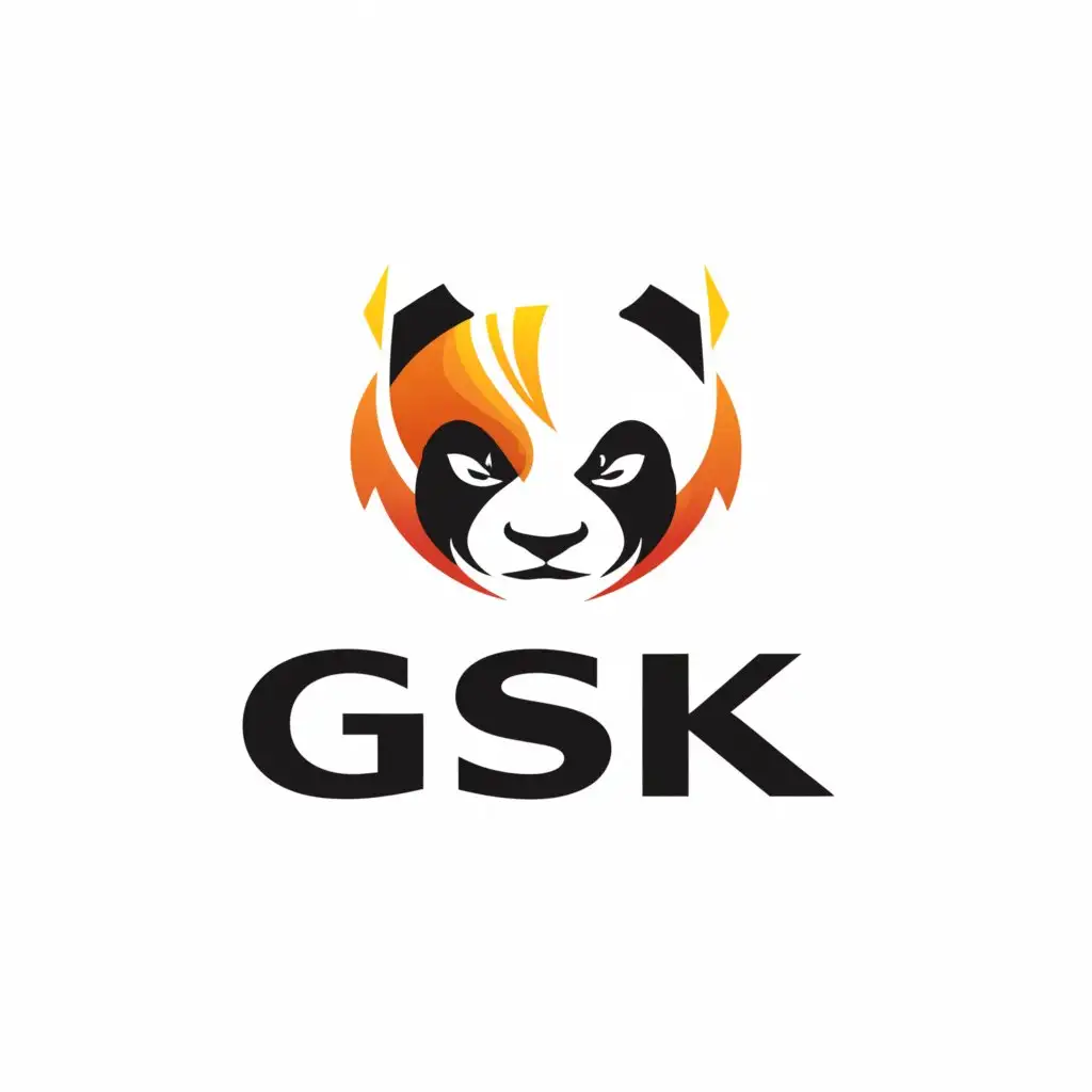 a logo design,with the text "GSK", main symbol:wild panda,kungfu,fire,robot,gaming,Minimalistic,be used in Sports Fitness industry,clear background