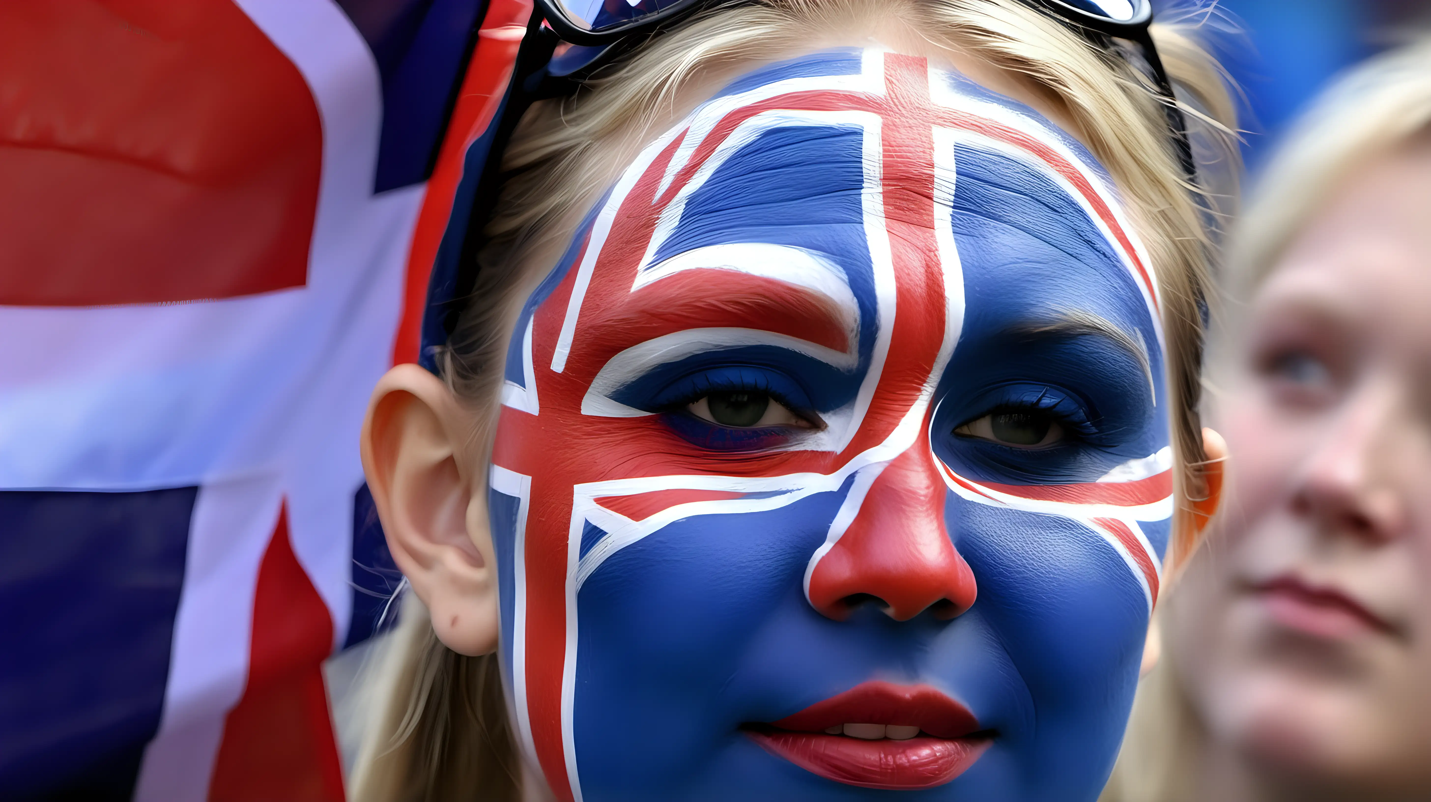 Union Jack Face Paint Spectator at National Sporting Event